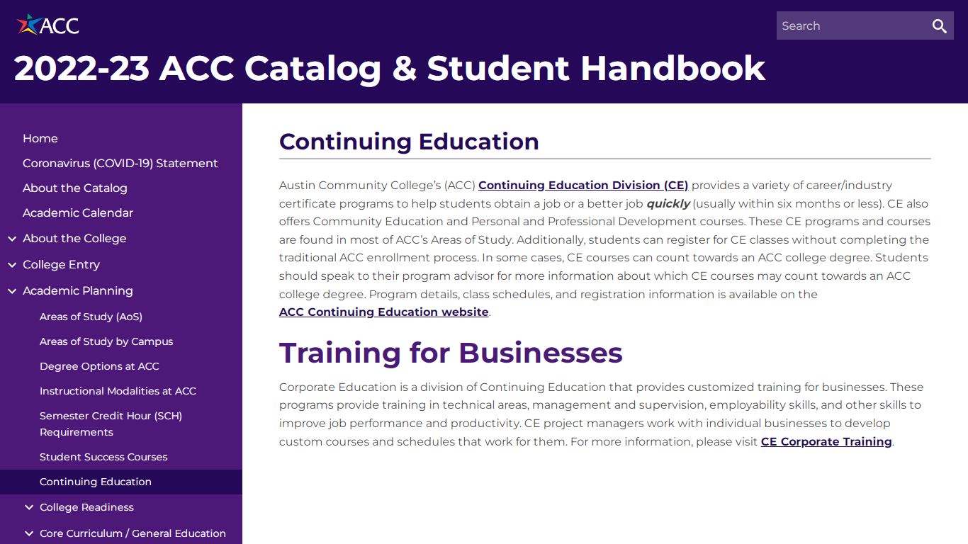 Continuing Education - 2022-23 ACC Catalog & Student Handbook